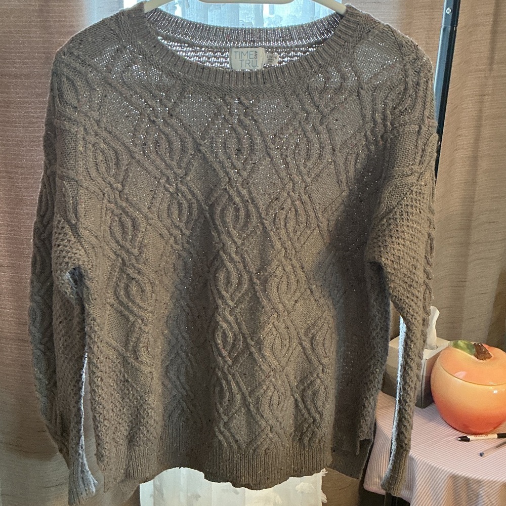 Time and Tru Women's Cable Knit Sweater - Brown
